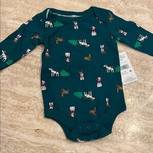NEW 🆕 Teal Kids One Piece with Christmas Festive Dog Print